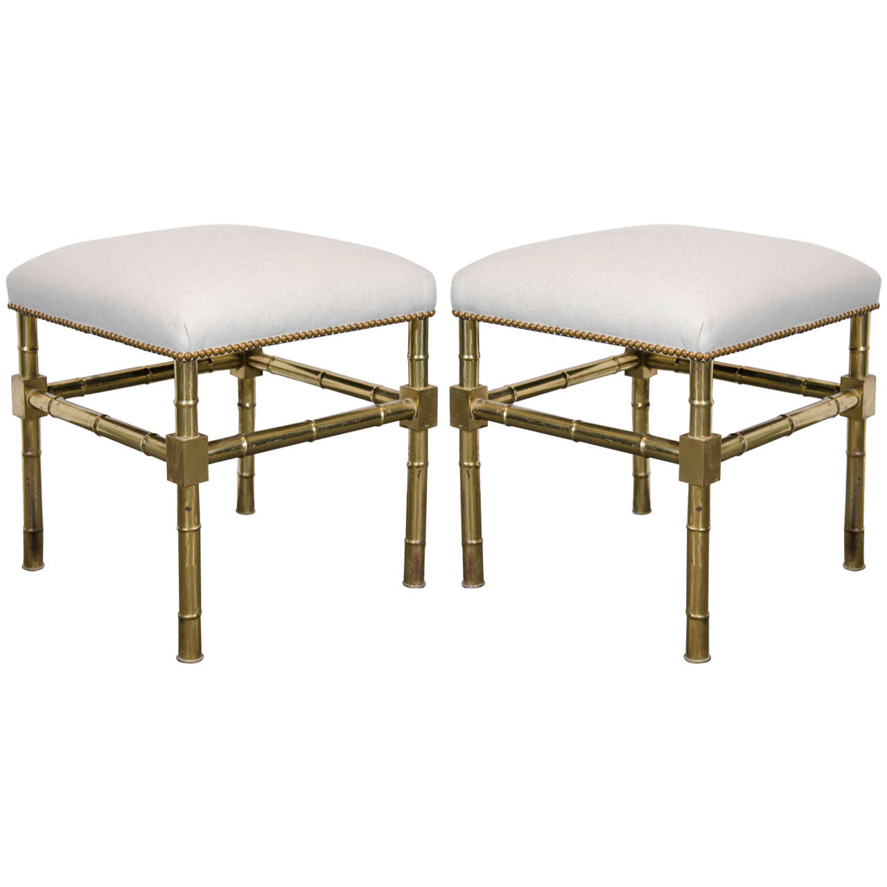 A Pair of Midcentury Italian Faux Bamboo Brass Stools