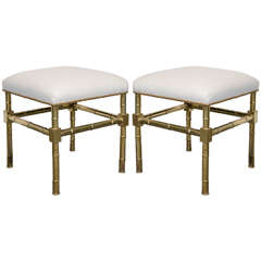 A Pair of Midcentury Italian Faux Bamboo Brass Stools