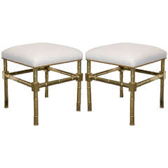 A Pair of Midcentury Italian Faux Bamboo Brass Stools