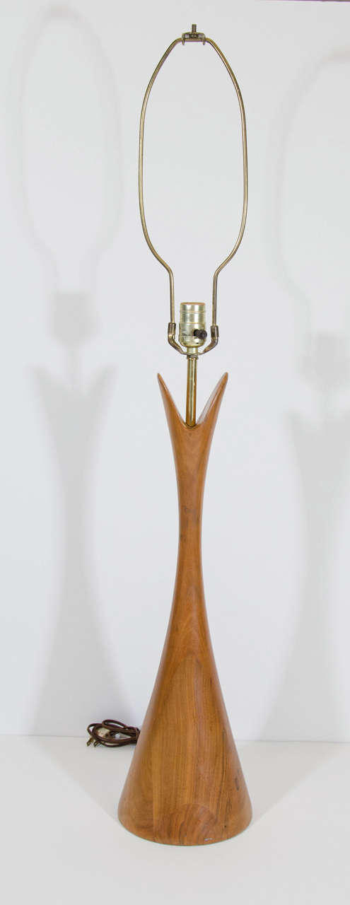 Midcentury Pair of Walnut Table Lamps in the Danish Modern Style