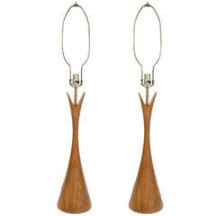 Midcentury Pair of Walnut Table Lamps in the Danish Modern Style