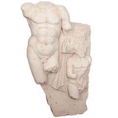 Antique 19th Century Marble Sculpture of Two Male Torsos