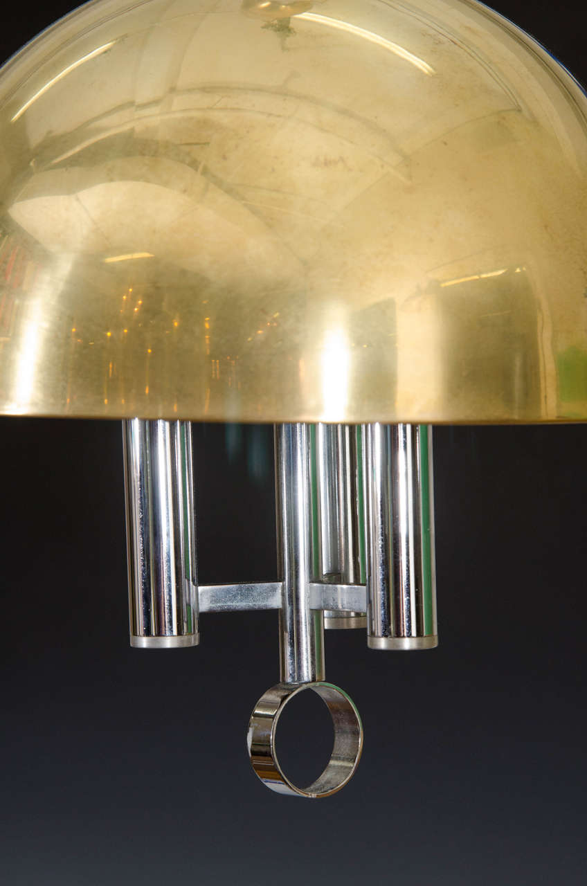 Midcentury Brass and Chrome Dome Pendant For Sale at 1stDibs
