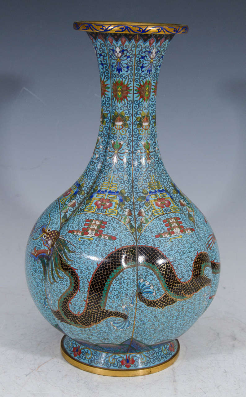 19th Century Blue Enamel Over Brass Chinese Vase at 1stDibs