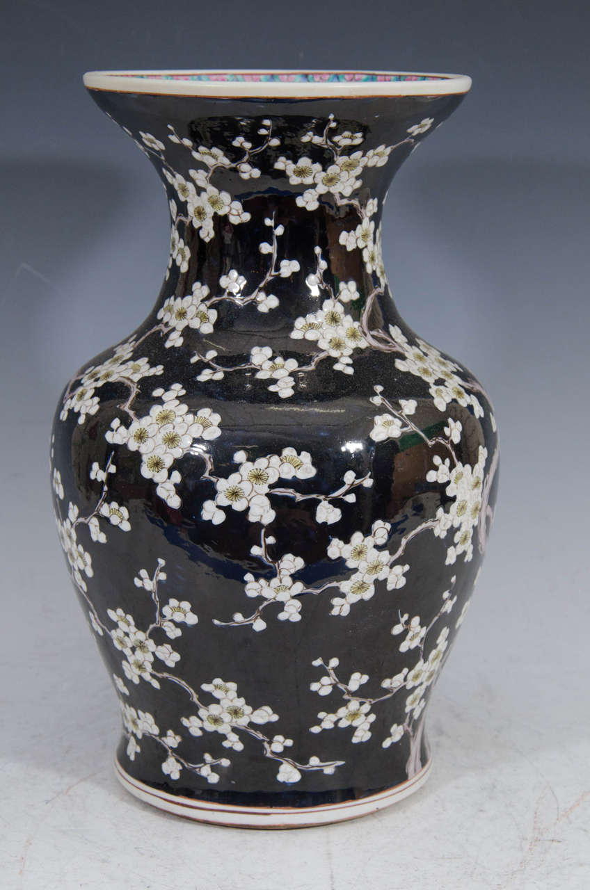 19th Century Chinese Vase with Cherry Blossoms at 1stDibs black