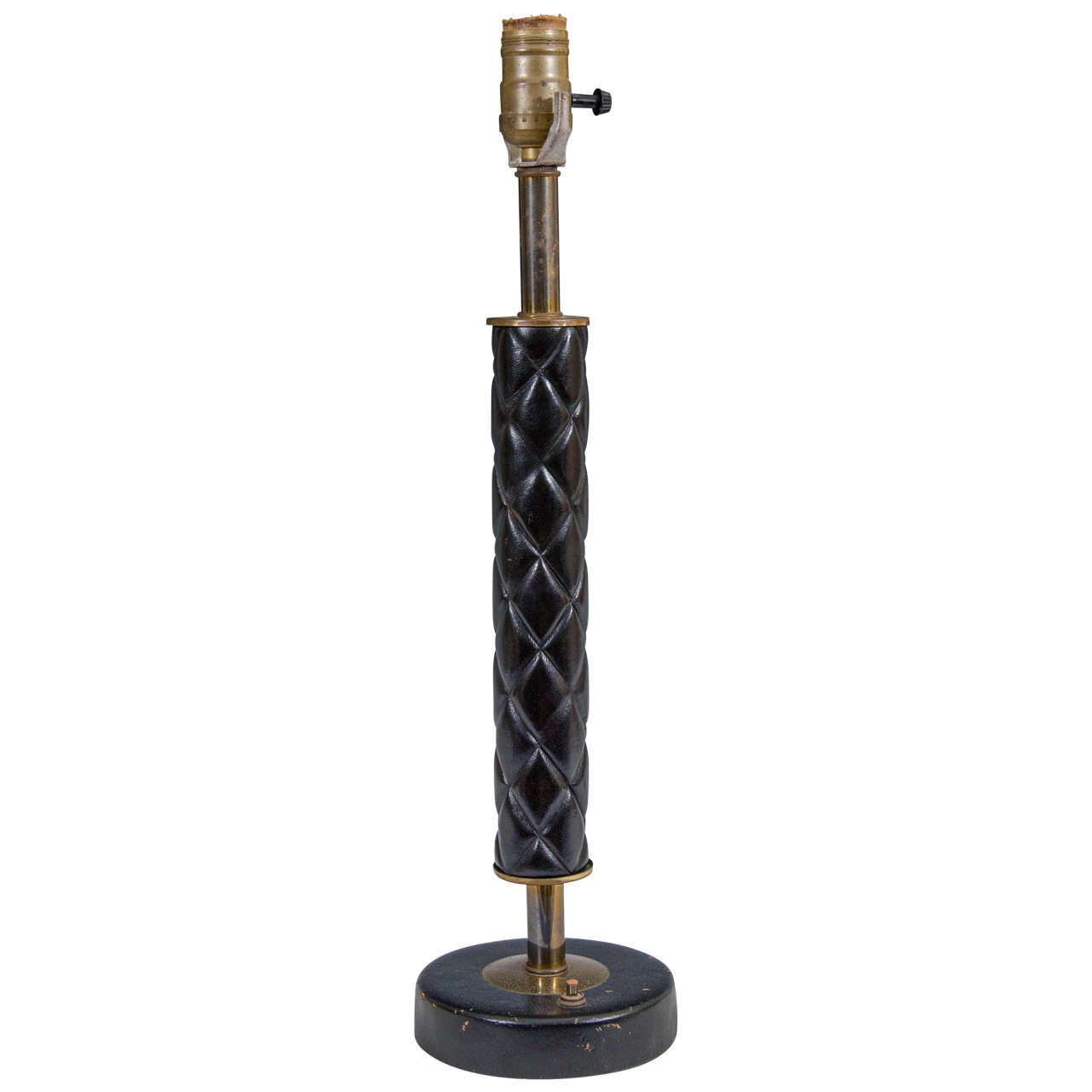 Modern Black Leather and Brass Table or Desk Lamp For Sale at 1stdibs
