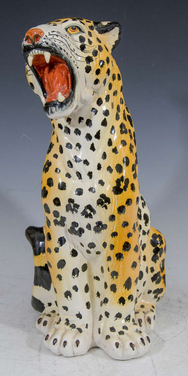 Midcentury HandPainted Italian Ceramic Leopard Sculpture at 1stDibs