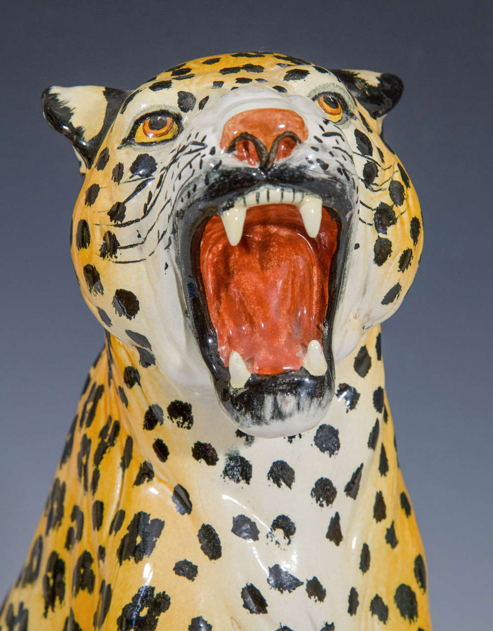Midcentury HandPainted Italian Ceramic Leopard Sculpture at 1stDibs