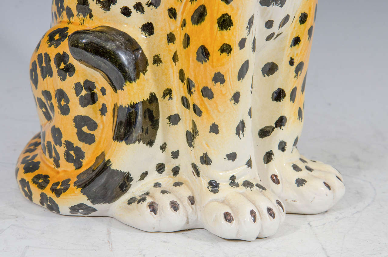 Midcentury HandPainted Italian Ceramic Leopard Sculpture at 1stDibs