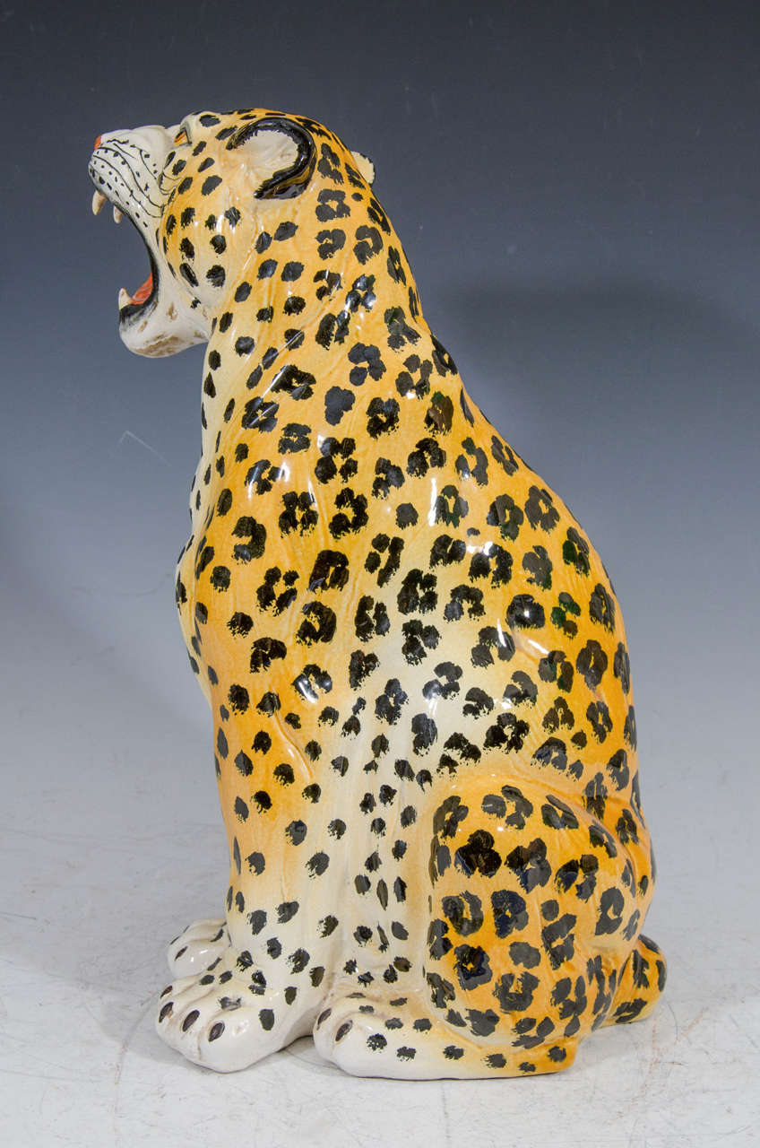 Midcentury HandPainted Italian Ceramic Leopard Sculpture at 1stDibs