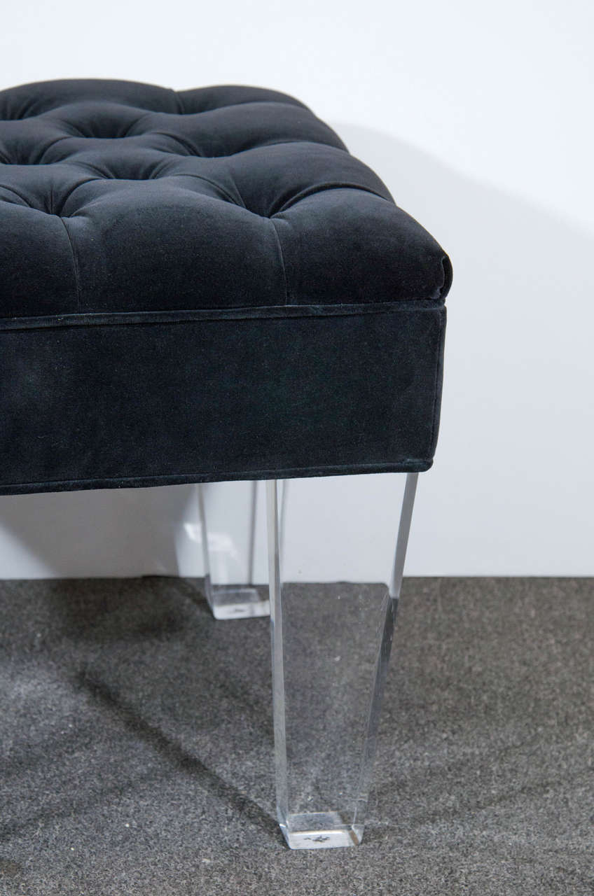 Vintage Pair of Lucite and Black Velvet Stools by DeLoach at 1stDibs