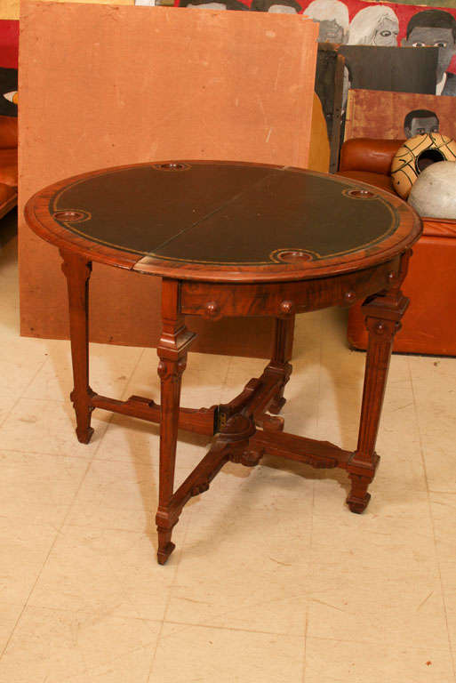 Walnut Demi-lune Game Table For Sale 1