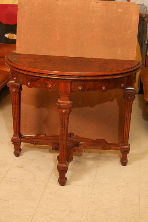 Walnut Demi-lune Game Table For Sale 6
