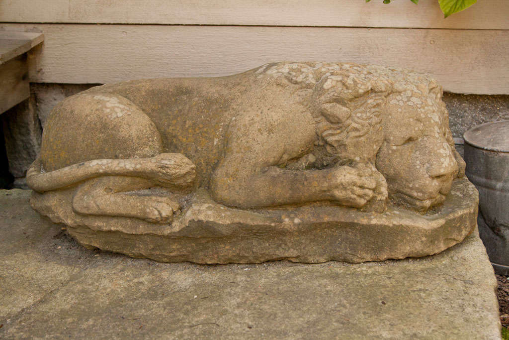 19th Century Carved Yorkstone Sleepy Lion