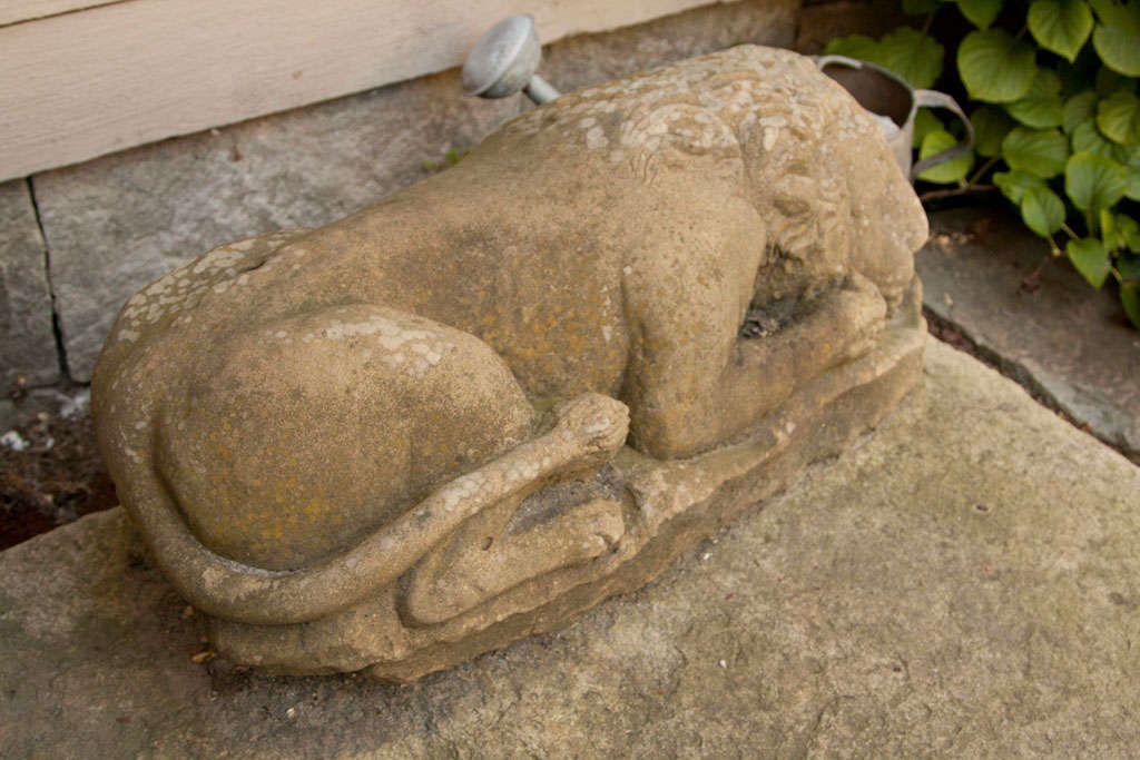Carved Yorkstone Sleepy Lion 1