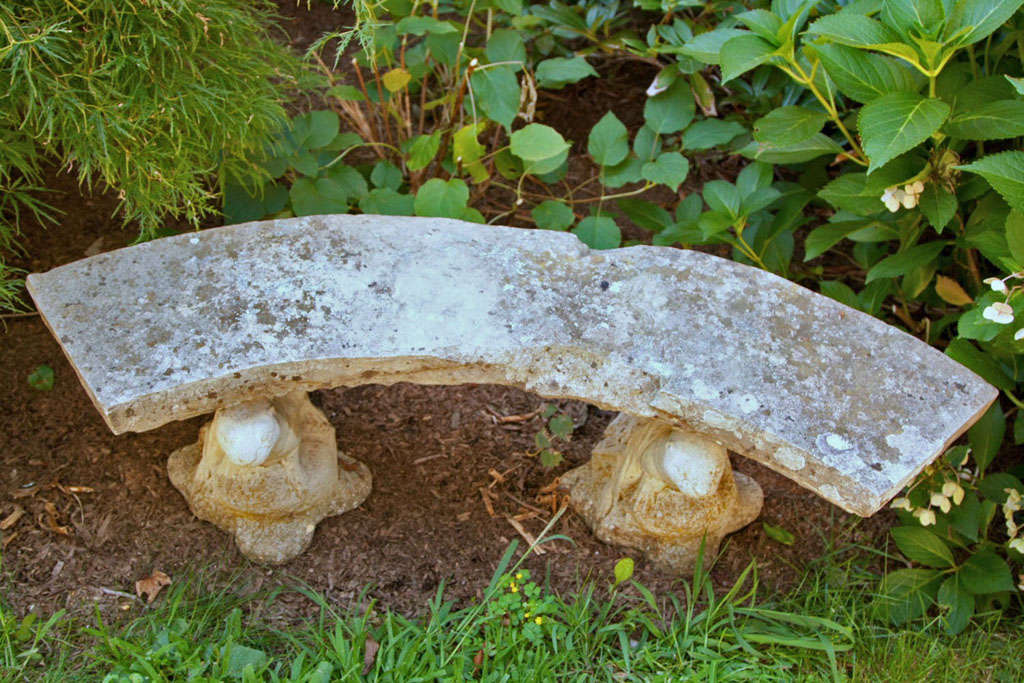 Lovely Curved Stone Garden Bench with Otter Bases at 1stDibs