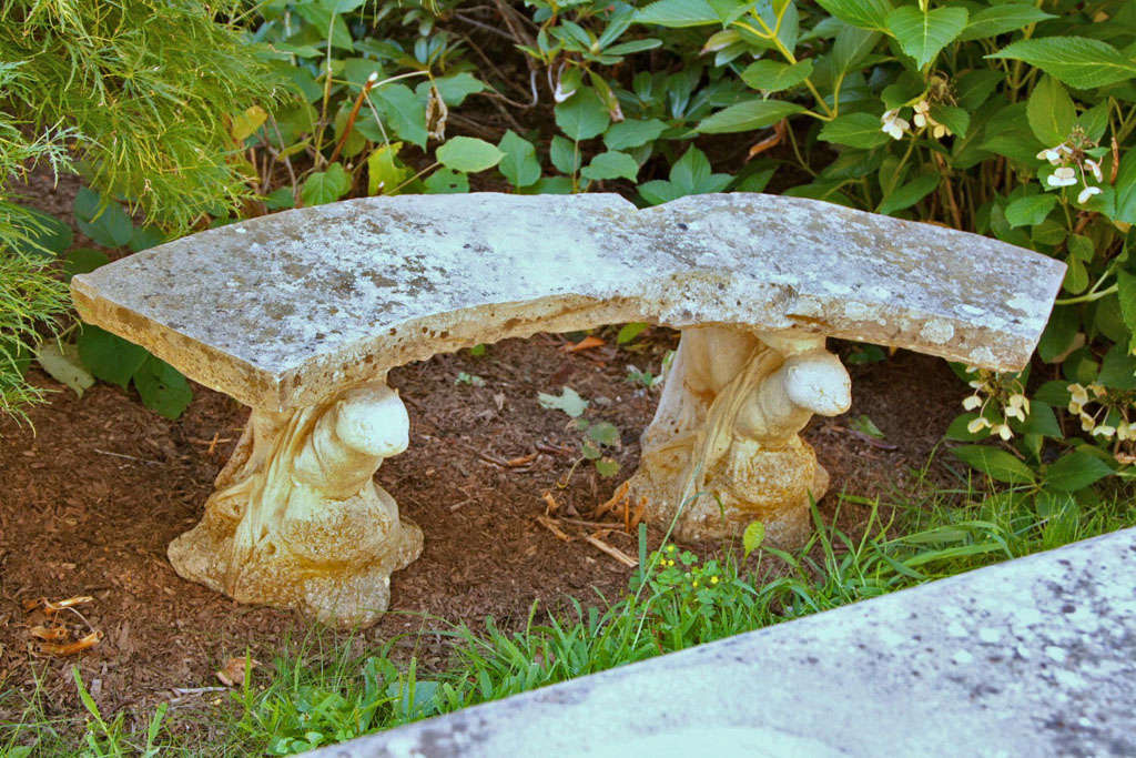 Lovely Curved Stone Garden Bench with Otter Bases at 1stDibs