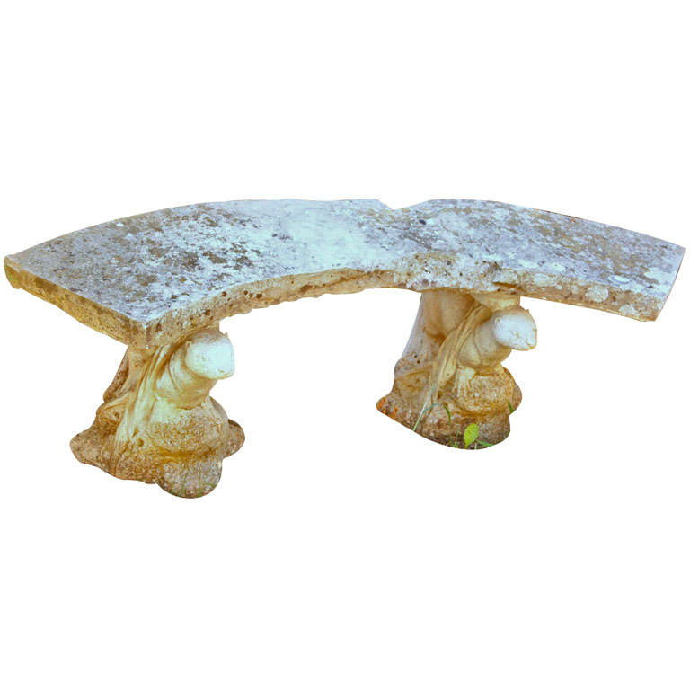 Lovely Curved Stone Garden Bench with Otter Bases at 1stDibs