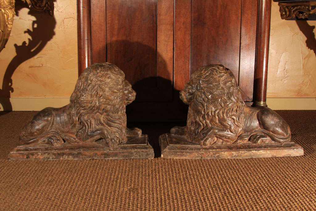 18th Century and Earlier Pair of Scottish Salt Glazed Lions For Sale