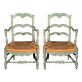 Antique Pair of Louis XVI Painted Arm Chairs