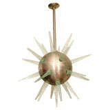 Stainless steel sputnik ceiling fixture with frosted glass rays