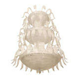 Clear textured glass three tier chandelier with leaf elements