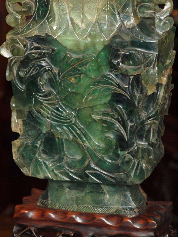 Teak Antique Chinese Jade Quartz Lamp.