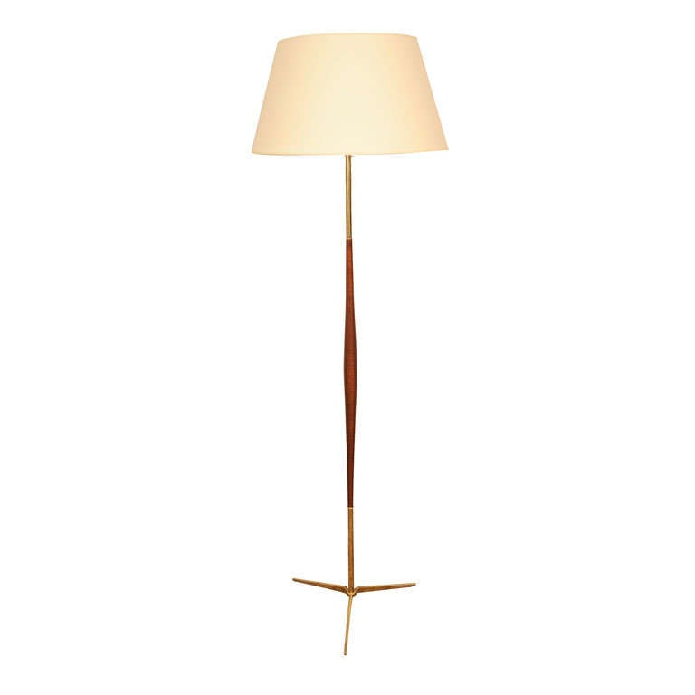 Brass and Wood Floor Lamp