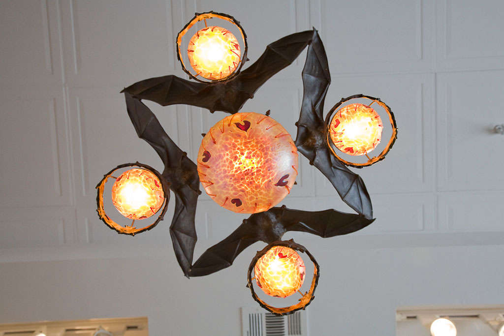 Austrian Bronze Bat Chandelier with Glass Orbs at 1stdibs