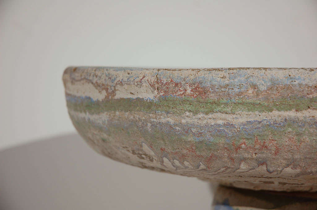 American Ozark Roadside Tourist Pottery Colorful Large Birdbath