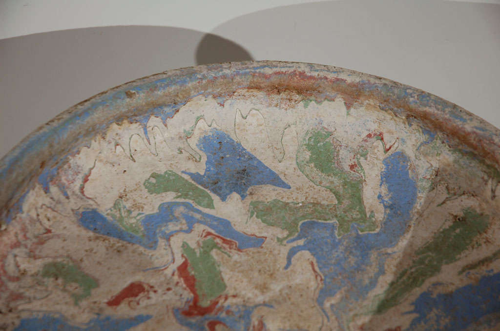 Mid-20th Century Ozark Roadside Tourist Pottery Colorful Large Birdbath