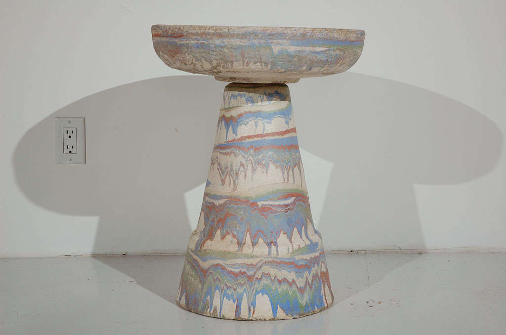 Clay Ozark Roadside Tourist Pottery Colorful Large Birdbath