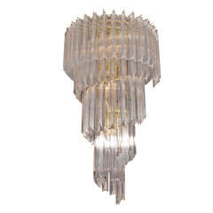Spiral Lucite chandelier in the style of Murano