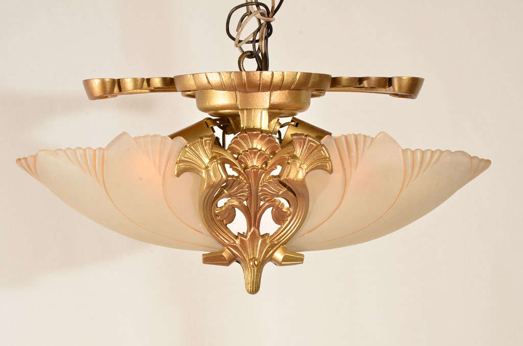 Two light, Art Deco, flush mount, Bird Wing Slip Shade, ceiling light fixture
