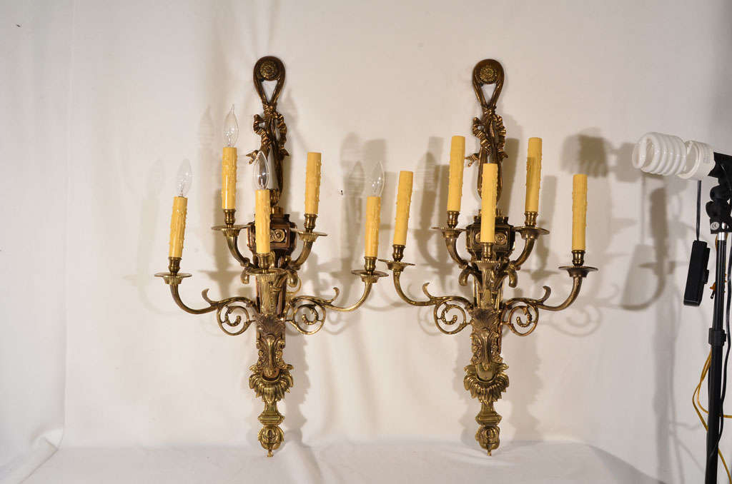 Bronze, Pair, Five light wall sconce, Rococo Style, circa 1920s, at 1stdibs
