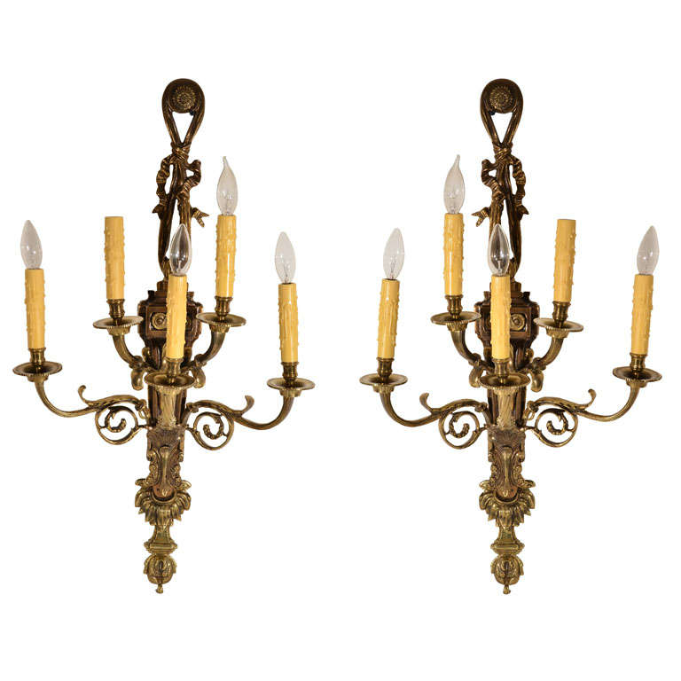 Bronze, Pair, Five light wall sconce, Rococo Style, circa 1920s, at 1stdibs