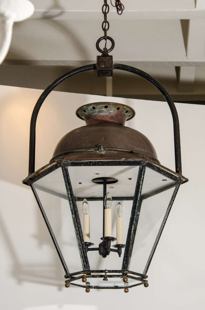 Hexagonal Patinated Copper Lantern