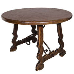 Round Oak and Iron Table