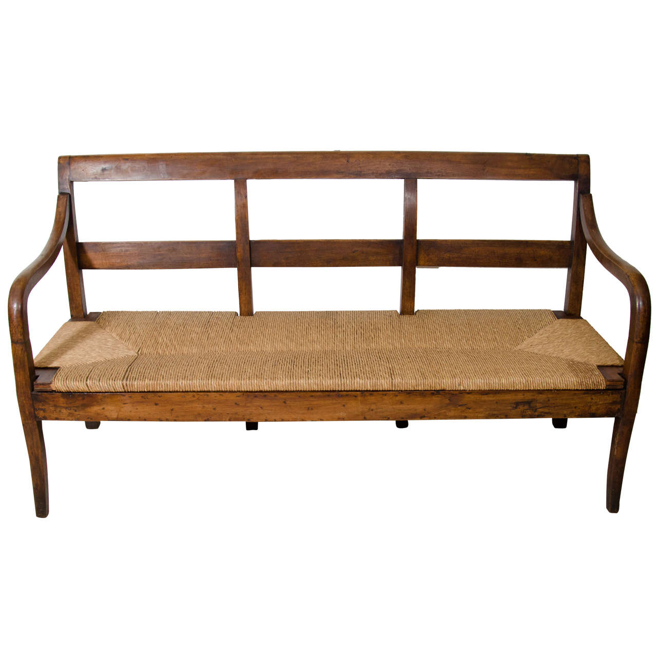 Walnut and Rush Bench