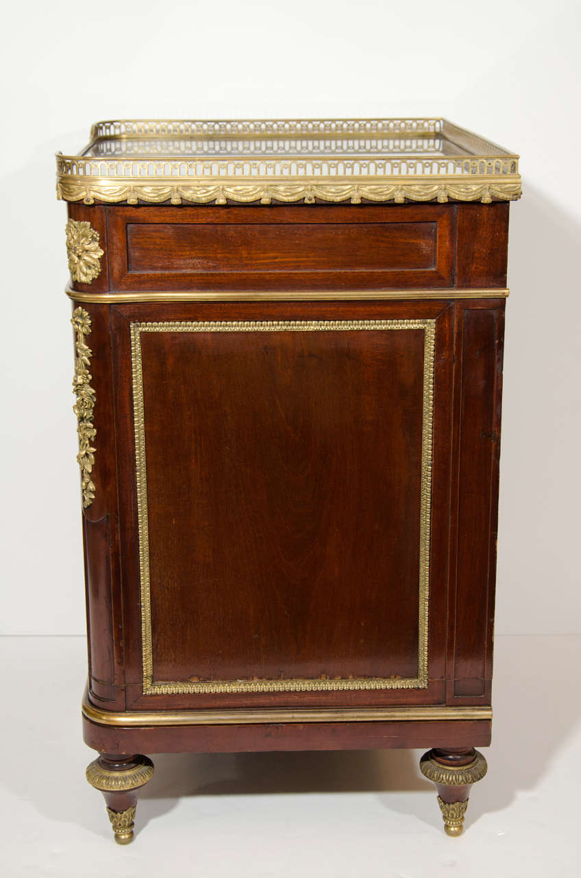 Mahogany Pair of Antique French Louis XVI Style Gilt Bronze Mounted Side Tables