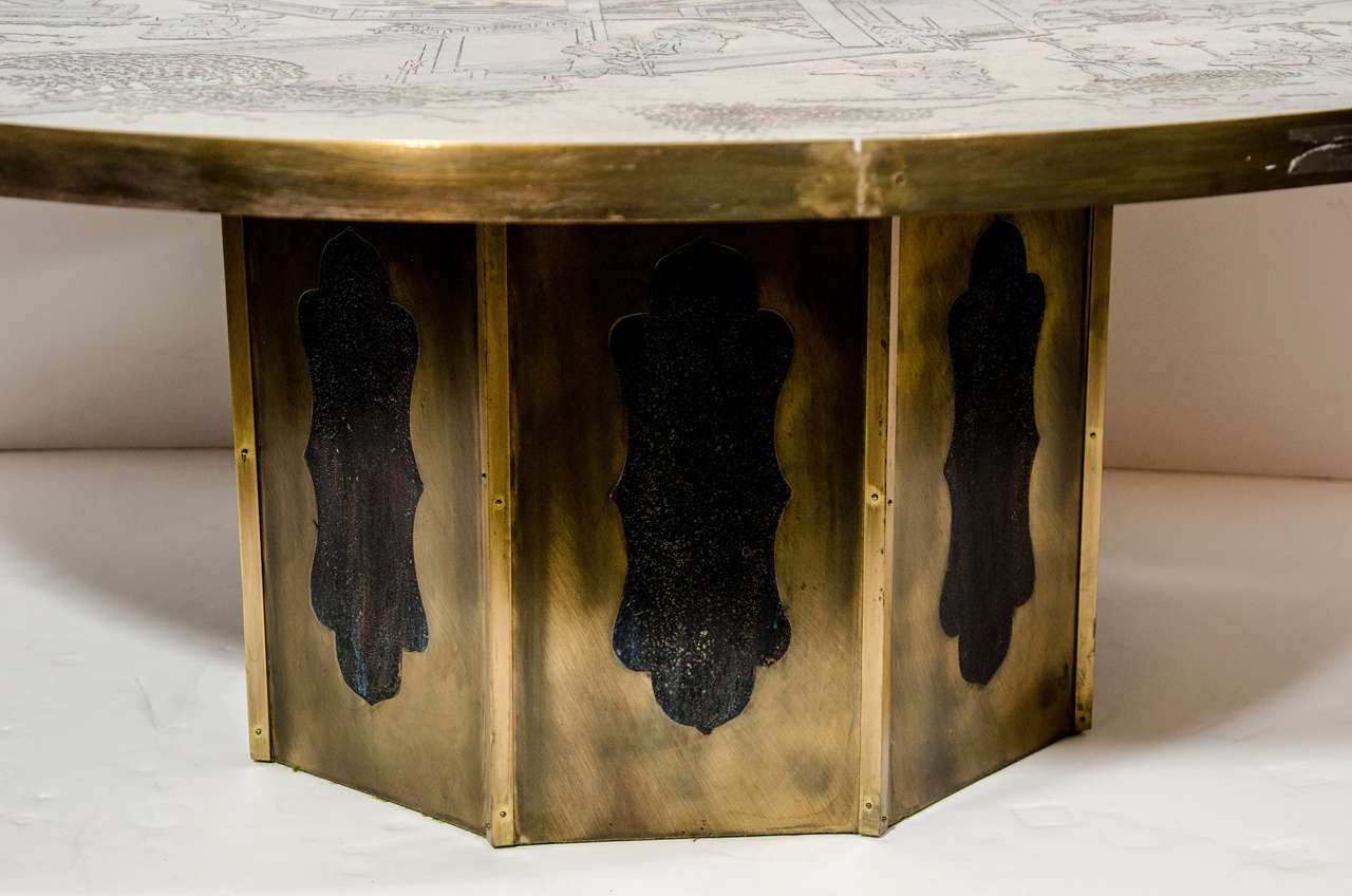 A Unique Philip & Kevin Laverne Chinoiserie American Patinated & Enameled Bronze Coffee Table For Sale 1