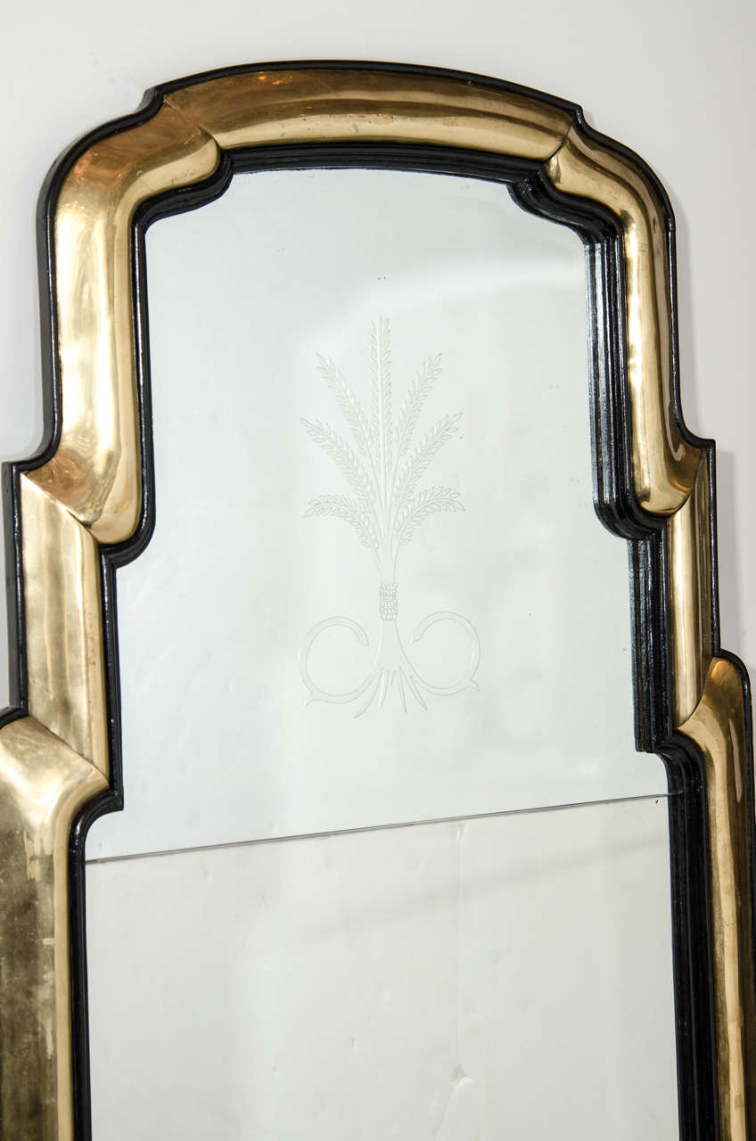 Pair of Antique French Art Deco Gilt Bronze and Ebony Mirrors 1