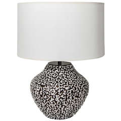 A Black and White Ceramic Vase Lamp. Signed 'CAB' for Primavera