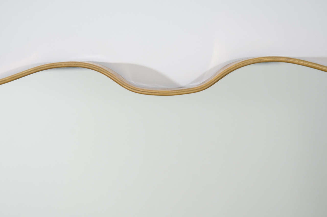 Mid-Century Modern Italian Modernist Horizontal Mirror with Curved Shaped Top Brass Frame