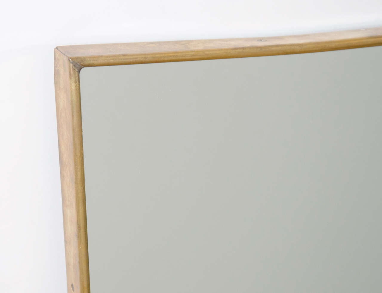 Italian Modernist Horizontal Mirror with Curved Shaped Top Brass Frame In Excellent Condition In New York, NY