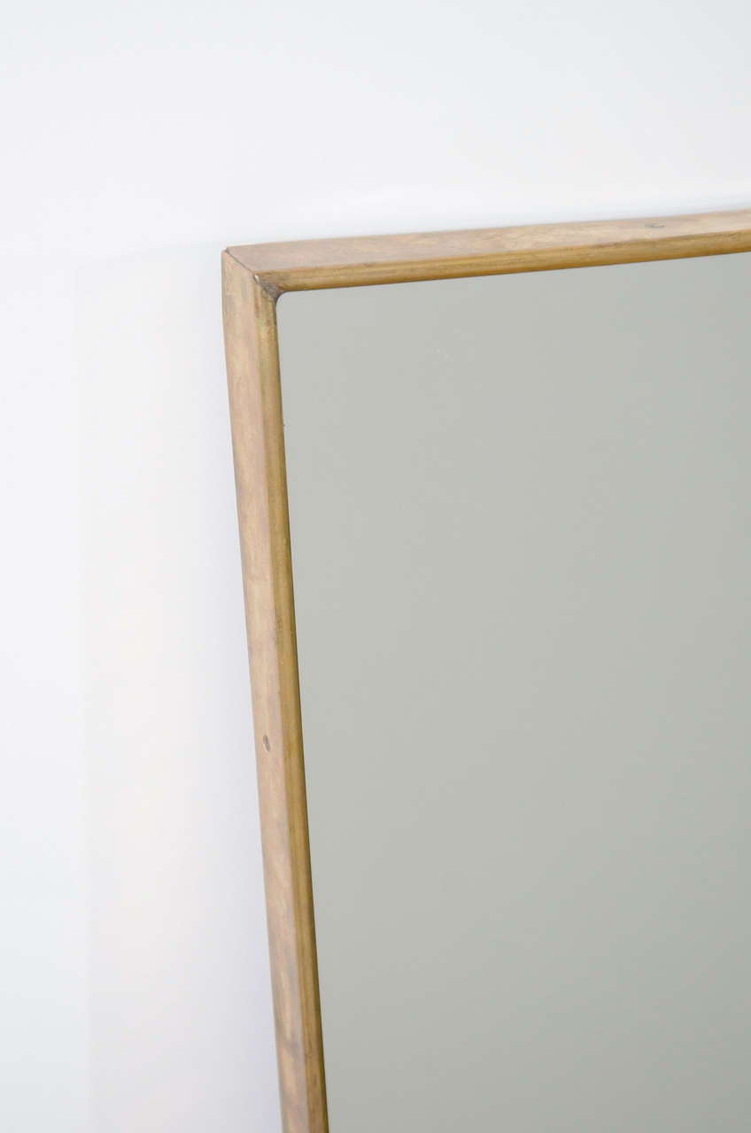 Mid-20th Century Italian Modernist Horizontal Mirror with Curved Shaped Top Brass Frame