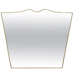 Italian Modernist Horizontal Mirror with Curved Shaped Top Brass Frame