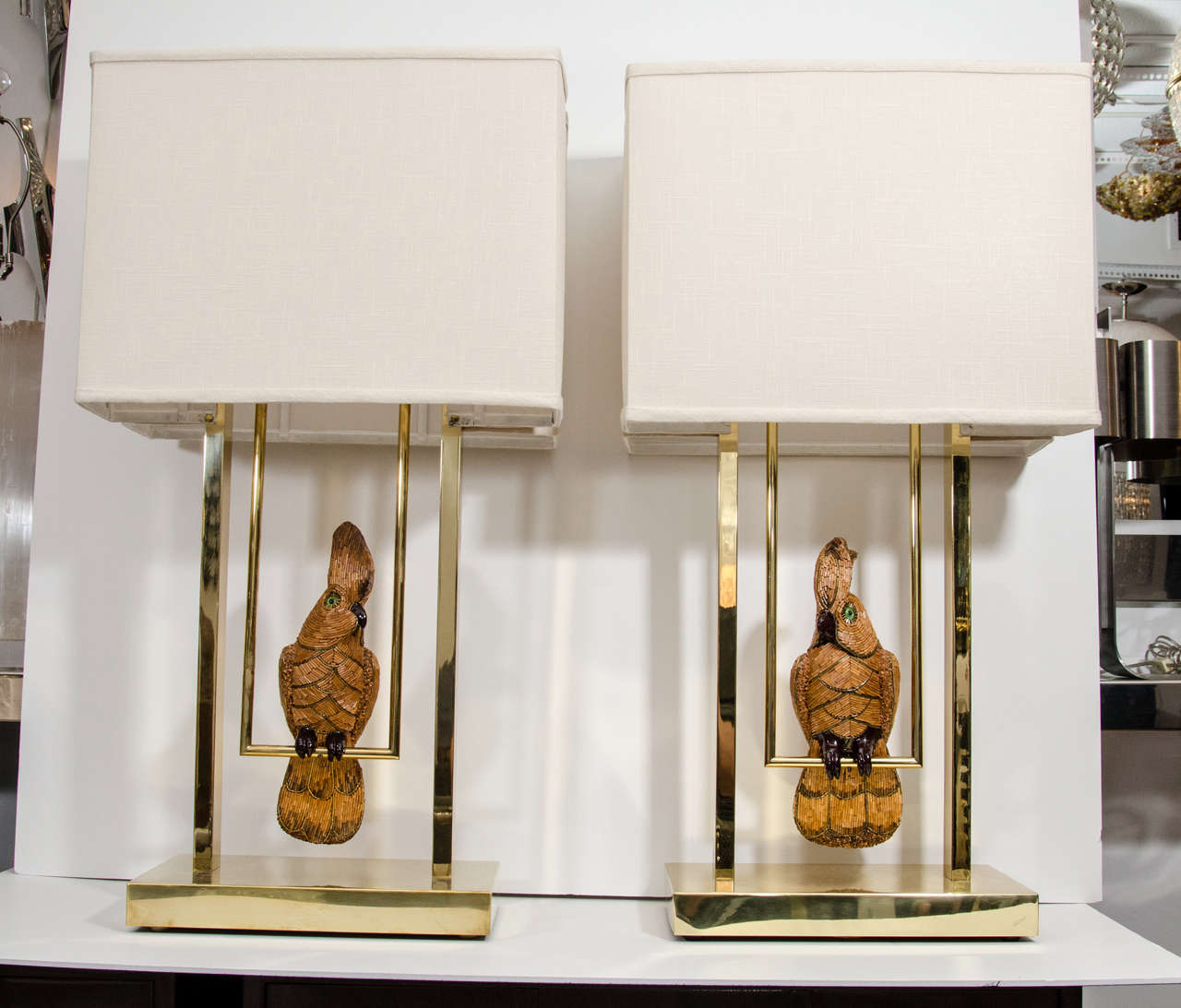 Pair of perched cockatiel lamps