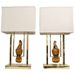 Pair of perched cockatiel lamps