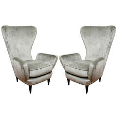 Pair Of Highly Stylized Wingback Chairs In The Style Of Paolo Buffa